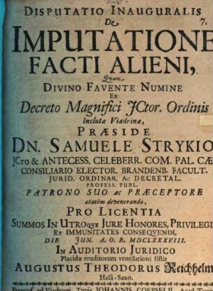 Disputatio inauguralis de imputatione facti alieni