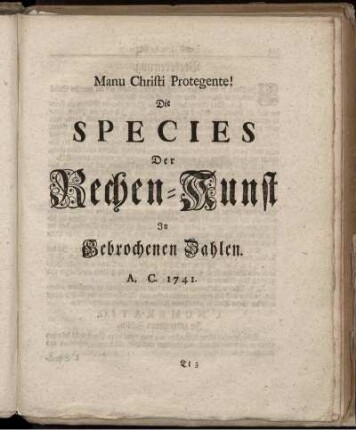Die Species der Rechenkunst.