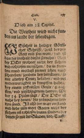 V. Hiob am 28. Capitel.