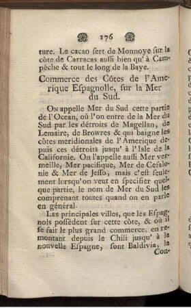 Commerce des Côtes de l'Amerique Espagnolle, sur la Mer du Sud.