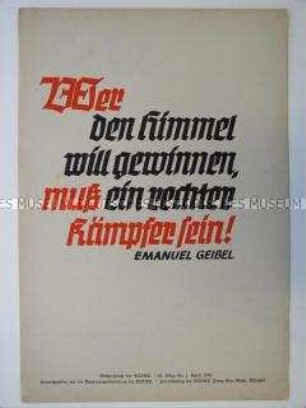 Schmuckblatt mit einem patriotischen Spruch