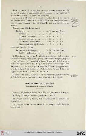 Séance du Comité du 4 août 1884