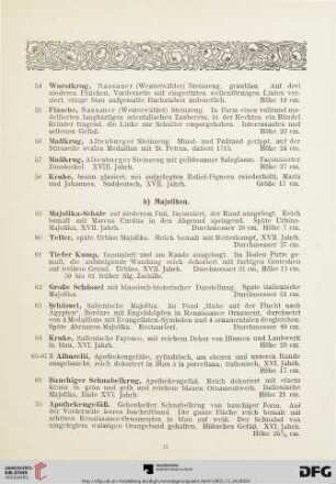 b) Majoliken (Nr. 59-75b)