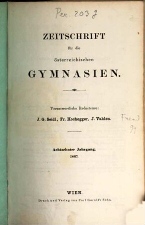 Zeitschrift für die österreichischen Gymnasien, 18. 1867