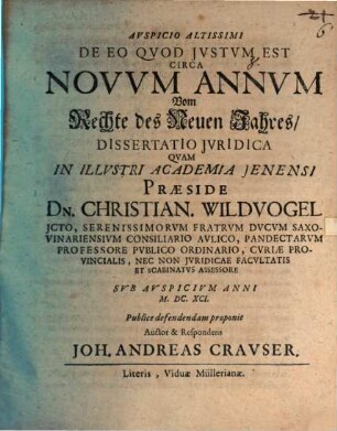 De Eo Qvod Jvstvm Est Circa Novvm Annvm : = Vom Rechte des Neuen Jahres