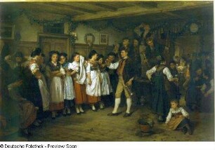 Tanzpause auf einer elsässischen Bauernhochzeit : Vautier, Benjamin der Ältere: Tanzpause auf einer elsässischen Bauernhochzeit. 1878. Öl auf Leinwand; 90,5 x 134 cm. Dresden: Galerie Neue Meister 2362