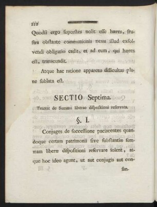 Sectio Septima. Tractat de Summa liberae dispositioni reservata.