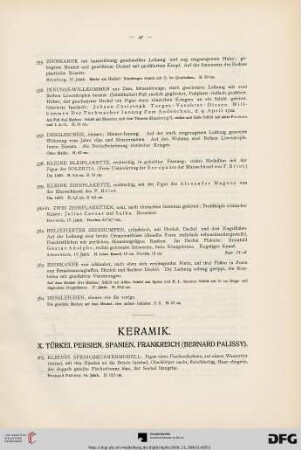 Keramik X. Türkei, Persien, Spanien, Frankreich (Bernard Palissy) (Nr. 365-409)