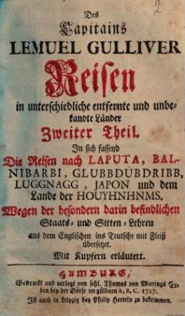 Des Capitäns Lemuel Gullivier Reisen, 2