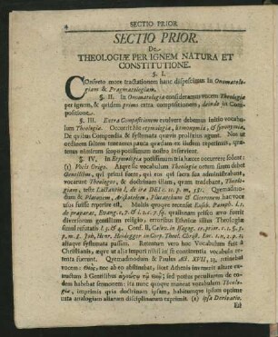 Sectio Prior. De Theologiae Per Ignem Natura Et Constitutione