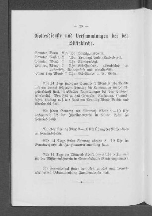 Gottesdienste und Versammlungen bei der Stiftskirche.