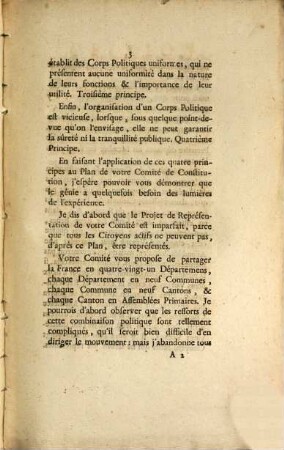 Opinion de M. De Bengy De Puyvallé, Député Du Berry, Sur le Rapport du Comité de Constitution, qui a pour objet l'Établissement des Bases de la Représentation Personnelle, & l'Organisation des Assemblées Administratives & des nouvelles Municipalités : Lue à la Séance du Jeudi 5 Novembre 1789