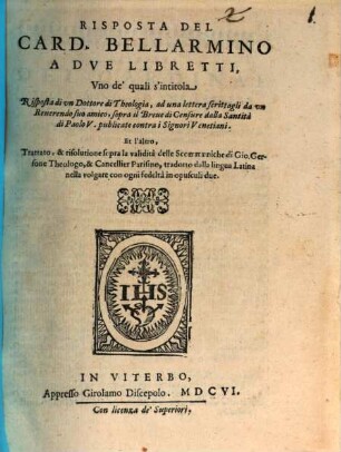 Risposta a due libretti : e trattato sopra la validita della communiche di Gio. Gersone