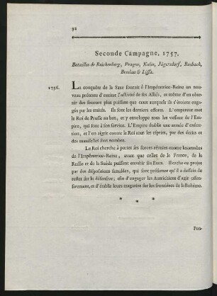 Seconde Campagne, 1757. Batailles de Reichenberg, Prague, Kolin, Jägersdorf, Rosbach, Breslau & Lissa.