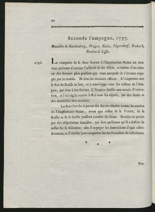 Seconde Campagne, 1757. Batailles de Reichenberg, Prague, Kolin, Jägersdorf, Rosbach, Breslau & Lissa.