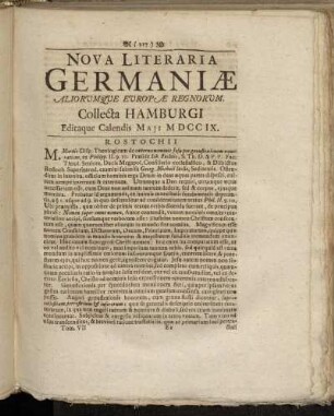 Nova Literaria Germaniæ...Collecta Hamburgi Editaque Calendis Maji MDCCIX.