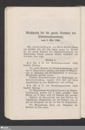 Wahlgesetz für die zweite Kammer der Ständeversammlung; vom 5. Mai 1909