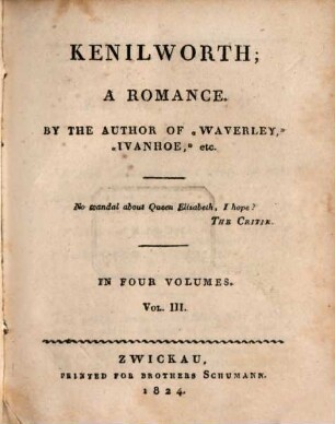 Kenilworth : a romance ; in four volumes, 3