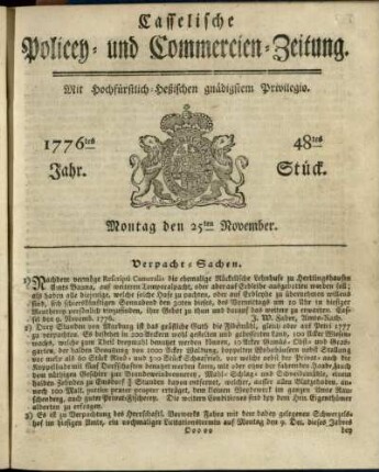 48tes Stueck, Montag den 25ten November 1776