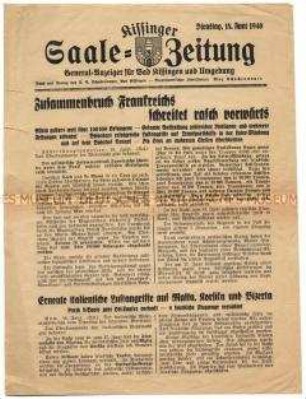 Nachrichtenblatt "Kissinger Saale-Zeitung" über den Vormarsch der Wehrmacht in Frankreich