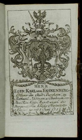 Herr Egid: Karl von Fahnenberg[...] - Herr Ioseph Ullheimer[...]