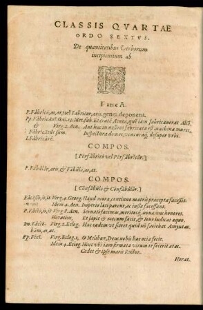 Classis Quartae Ordo Sextus ... F