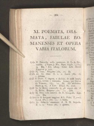 XI. Poemata, Dramata, Fabulae Romaneses Et Opera Varia Italorum.