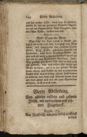 Vierte Abtheilung. Von allerley wildem und zahmen Fleisch, wie auch wildem und zahmen Flügelwerk.