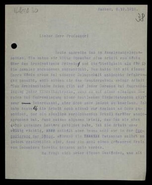 Nr. 38: Brief von Otto Blumenthal an David Hilbert, Aachen, 6.12.1912