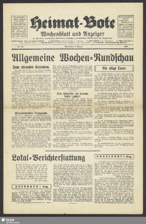 Heimat-Bote : Wochenblatt und Anzeiger für Auerbach, Dorfchemnitz, Gornsdorf, Günsdorf, Hormersdorf, Meinersdorf und Nachbarorte
