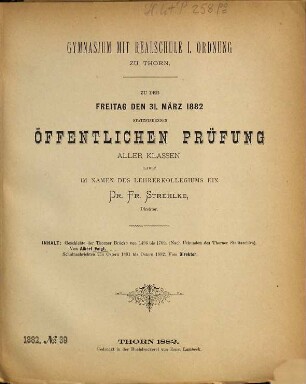 Zu der ... stattfindenden öffentlichen Prüfung aller Klassen ladet im Namen des Lehrerkollegiums ein. 1881/82