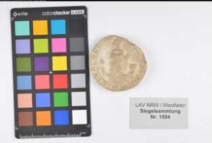 Siegler: Gröneberg, Burgmannschaft Überlieferungsart: Nachbildung. Stoff: Gips Farbe: ungefärbt Form: rund. Durchmesser: 47 mm Art: Typ: Umschrift: