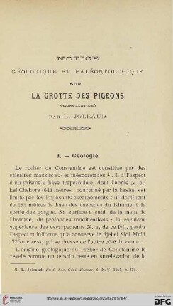 Sér. 5: Notice géologique et paléontologique sur la grotte des pigeons (Constantine)