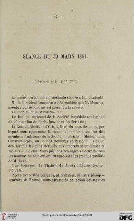 Séance du 30 mars 1861