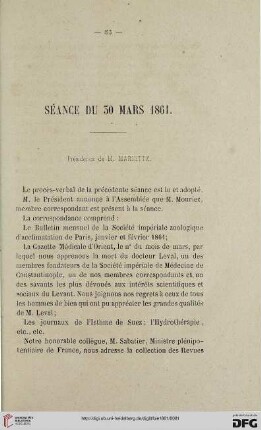 Séance du 30 mars 1861
