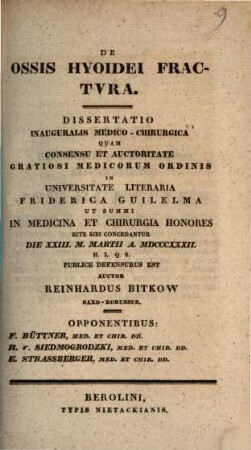 De ossis hyoidei fractura : Diss. inaug. med.-chir.