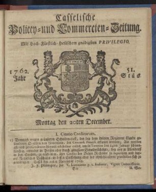 51. Stueck, Montag den 20ten December 1762