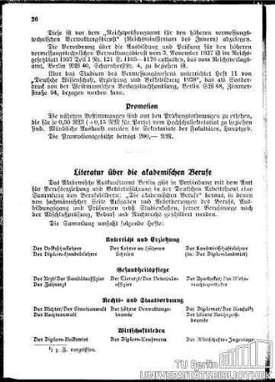 Literatur über die akademischen Berufe
