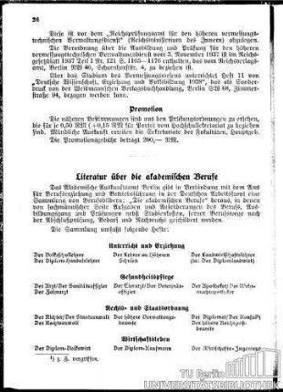 Literatur über die akademischen Berufe