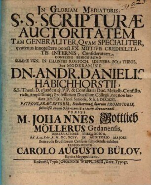 SS. Scripturae auctoritatem, tam generaliter quam specialiter, quatenus innotescere potest ex motivis credibilitatis internis, consideratam