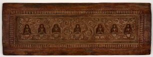 Tibetischer Buchdeckel mit sieben Buddha-Darstellungen