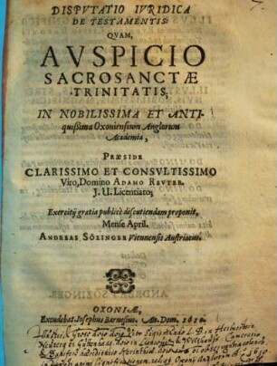 Dispvtatio Ivridica De Testamentis