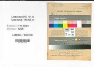 Entnazifizierung Friedrich Lemme , geb. 29.08.1892 ()