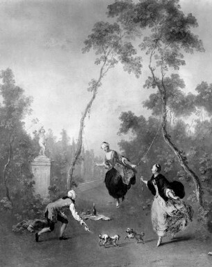 Zwei Genreszenen im Park — Die Dame auf der Schaukel