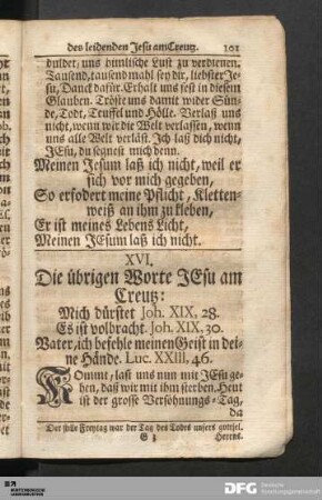 XVI. Die übrigen Worte JEsu am Creutz....