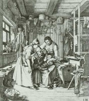 Der erste Zahn : Handwäscherolle, in Radierung v. A. L. Richter, 1834