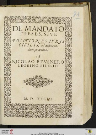 De Mandato Theses, Sive Positiones Ivris Civilis