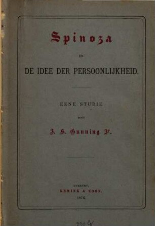 Spinoza en de Idee der Persoonlijkheid : Eene Studie