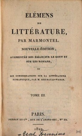 Élémens de Littérature, 3 (1822)