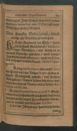 Von starcker Gedächtniß/ unnd welche ihr Gedächtniß/ verlohren